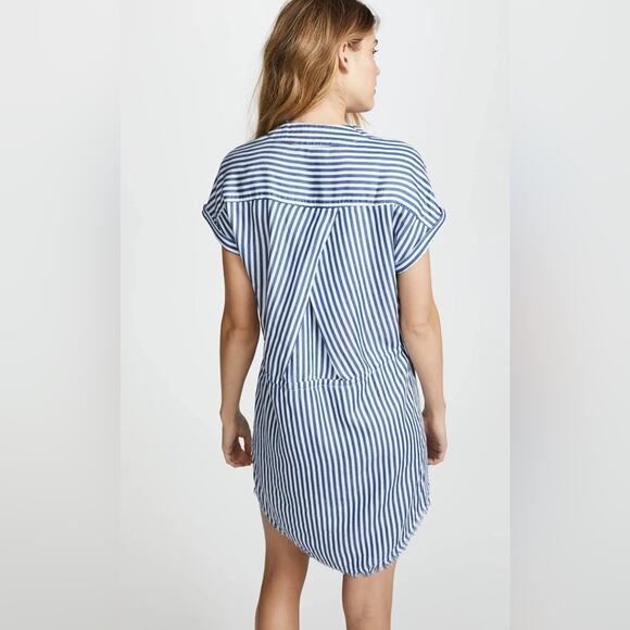 Revolve PAIGE Haidee Blue And White Stripe Drawstring Raw Hem Dress Size Medium - Picture 6 of 12